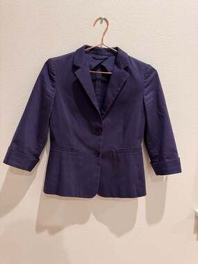 Max Mara Navy Cotton Blend Two-Button Cropped Sleeve Blazer  Jacket  4